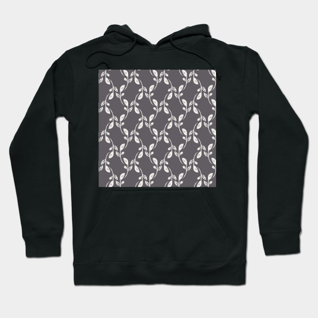 Light gray leaves over dark gray background Hoodie by marufemia